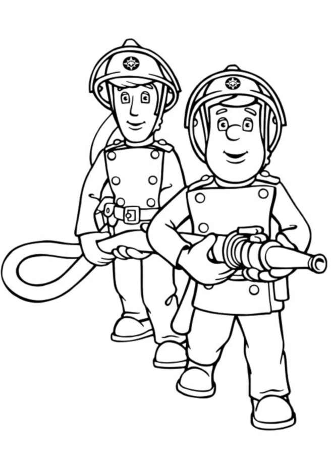 Coloriage Sam Le Pompier Avec Son Coequipier - Sam le pompier à imprimer
