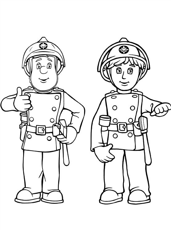 Coloriage Sam Le Pompier Et Son Camarade De La Caserne - Sam le pompier à imprimer