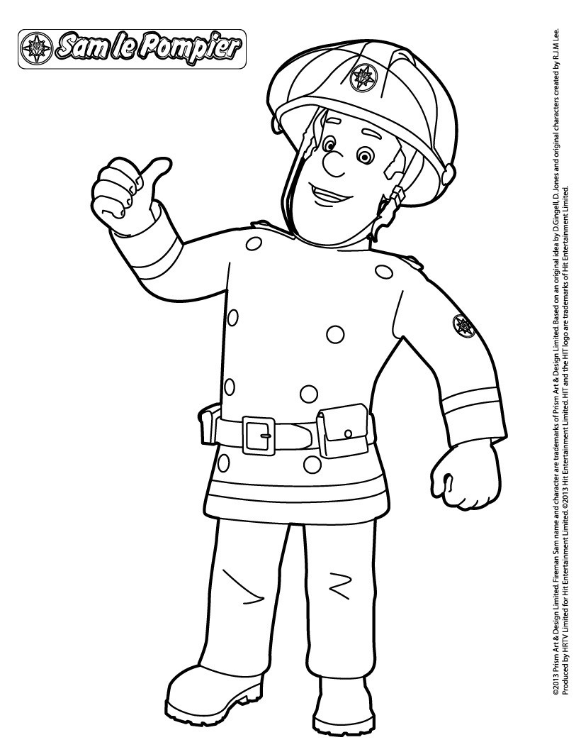 Coloriage Sam Le Pompier Heureux - Sam le pompier à imprimer