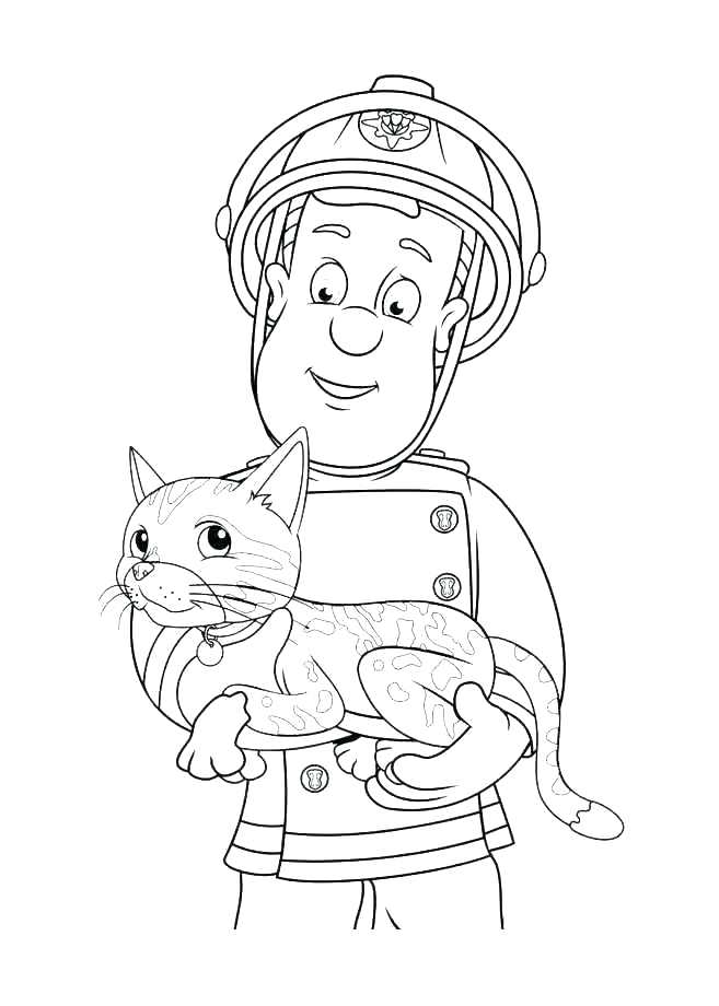 Coloriage Sam Le Pompier Sauve Un Autre Chat - Sam le pompier à imprimer