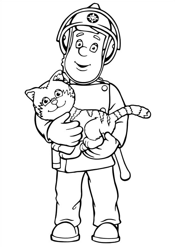 Coloriage Sam Le Pompier Sauve Un Chat - Sam le pompier à imprimer