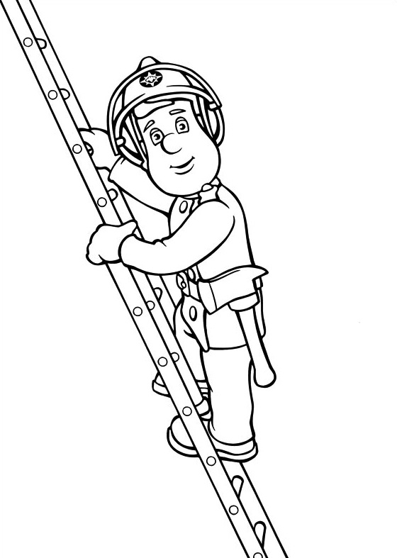 Coloriage Sam Le Pompier Une Échelle - Sam le pompier à imprimer
