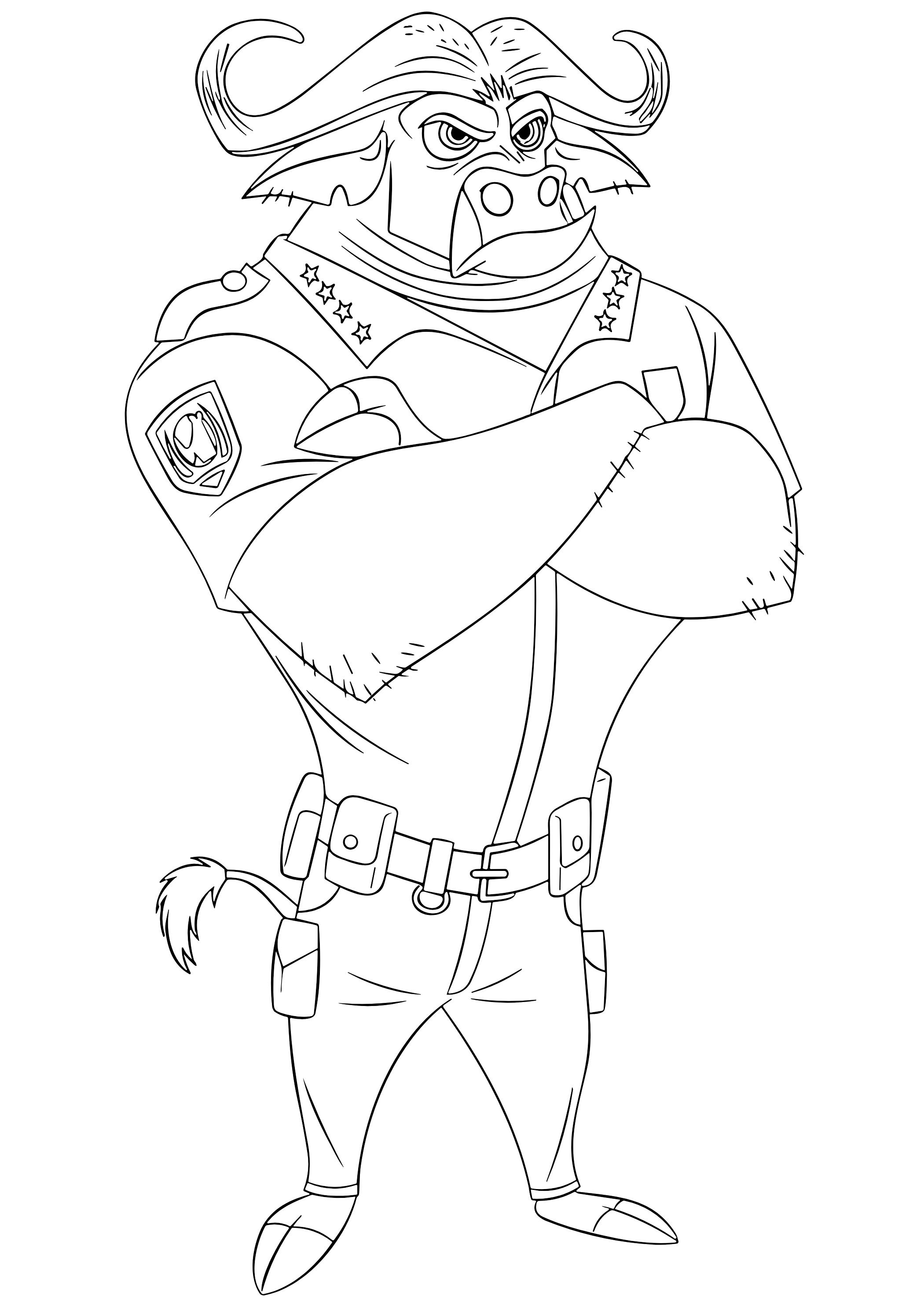 Coloriage Sanglier Policier En Uniforme Zootopie - Zootopie à imprimer