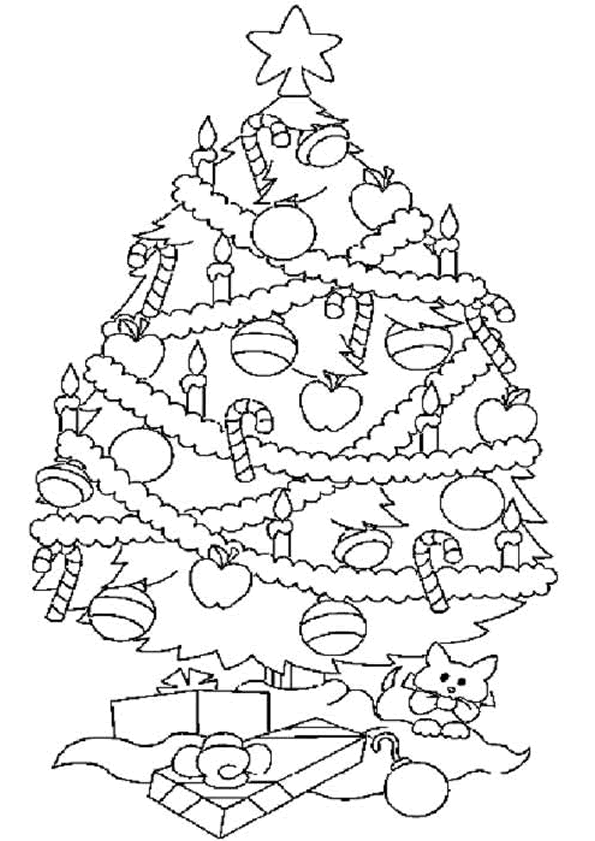 Coloriage Sapin de Noël décoré avec boules et guirlandes - Sapin Noël à imprimer