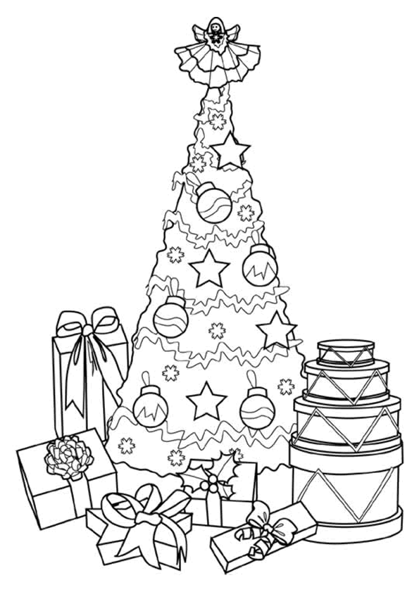 Coloriage Sapin de Noël majestueux avec étoile brillante au sommet - Sapin Noël à imprimer