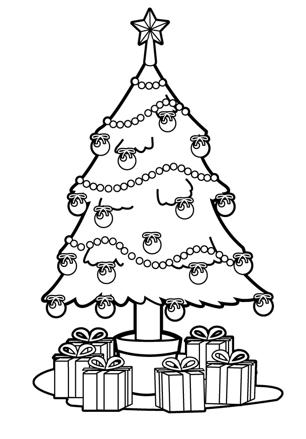 Coloriage Sapin de Noël orné de guirlandes - Sapin Noël à imprimer