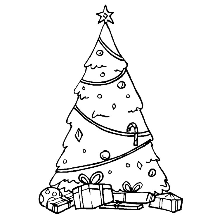 Coloriage Sapin de Noël étoilé avec guirlandes - Sapin Noël à imprimer