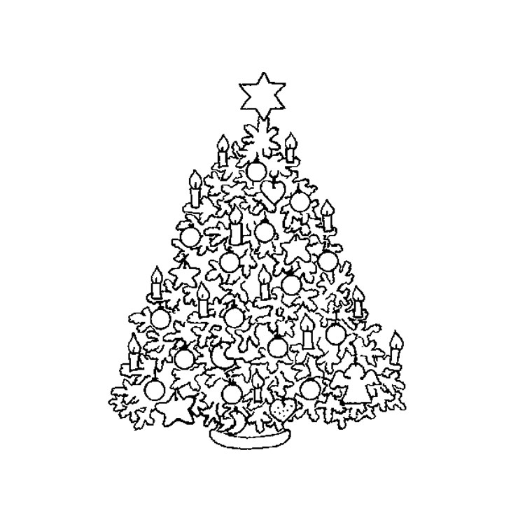 Coloriage Sapin de Noël décoré aux boules et guirlandes - Sapin Noël à imprimer