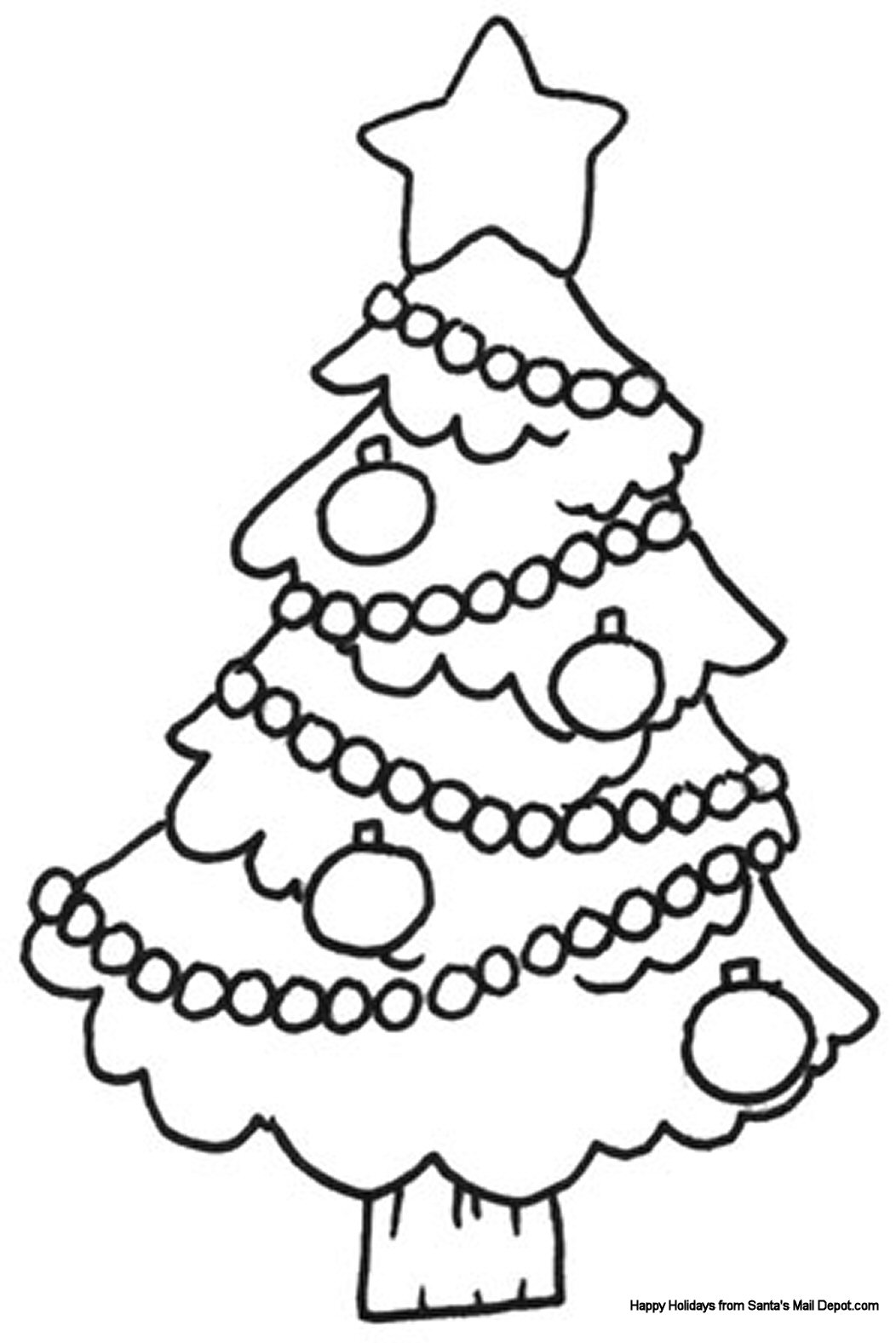 Coloriage Majestueux sapin de Noël avec flocons et étoile - Sapin Noël à imprimer