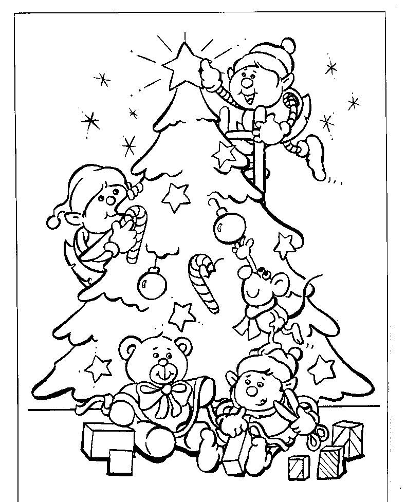 Coloriage Sapin de Noël scintillant avec guirlandes - Sapin Noël à imprimer