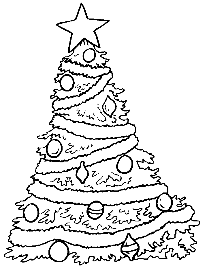 Coloriage Sapin hivernal orné de boules et étoiles - Sapin Noël à imprimer