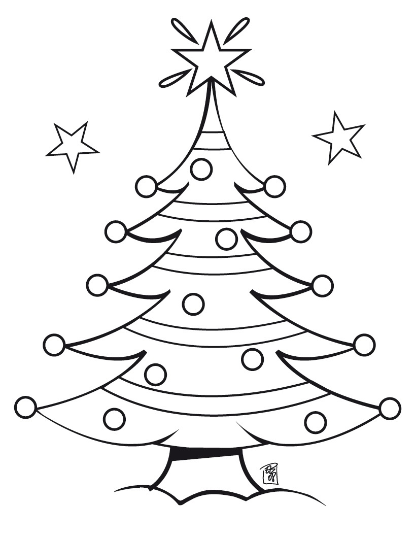 Coloriage Sapin de Noël enfant avec cadeaux sous le pied - Sapin Noël à imprimer