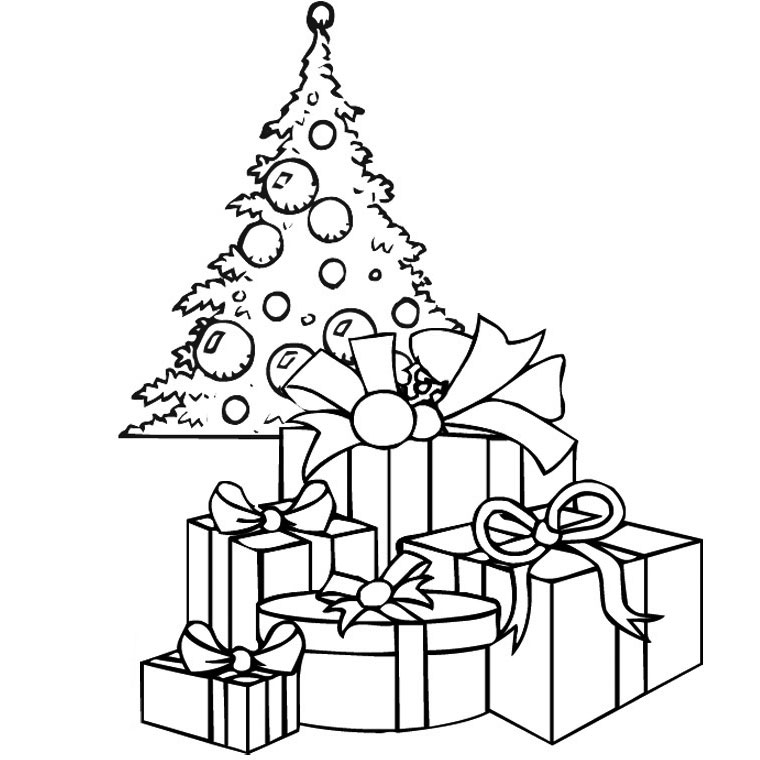 Coloriage Sapin De Noël Avec Cadeau - Sapin Noël à imprimer