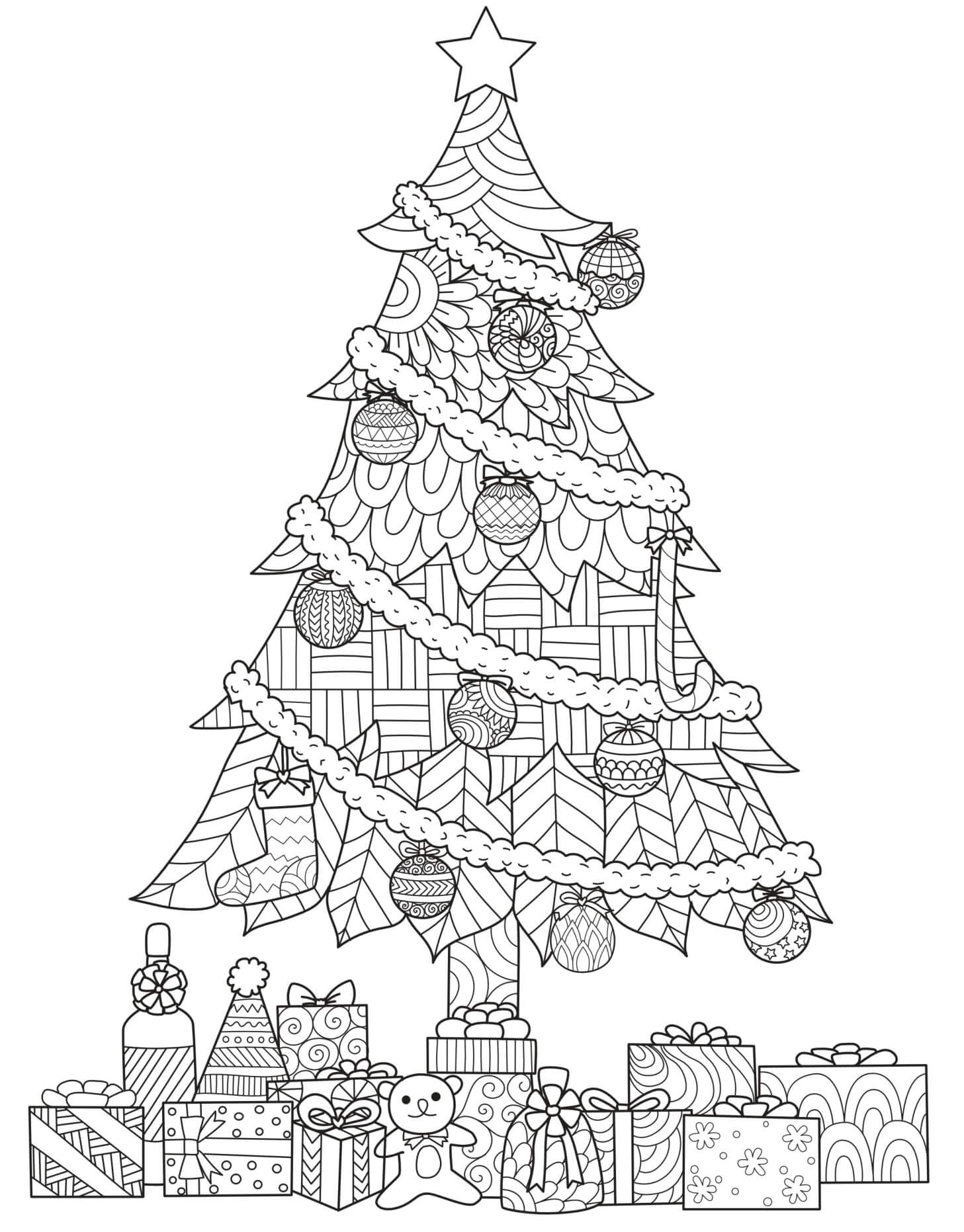 Coloriage Sapin De Noël Avec Cadeaux Mandala Anti Stress - Noël adulte à imprimer