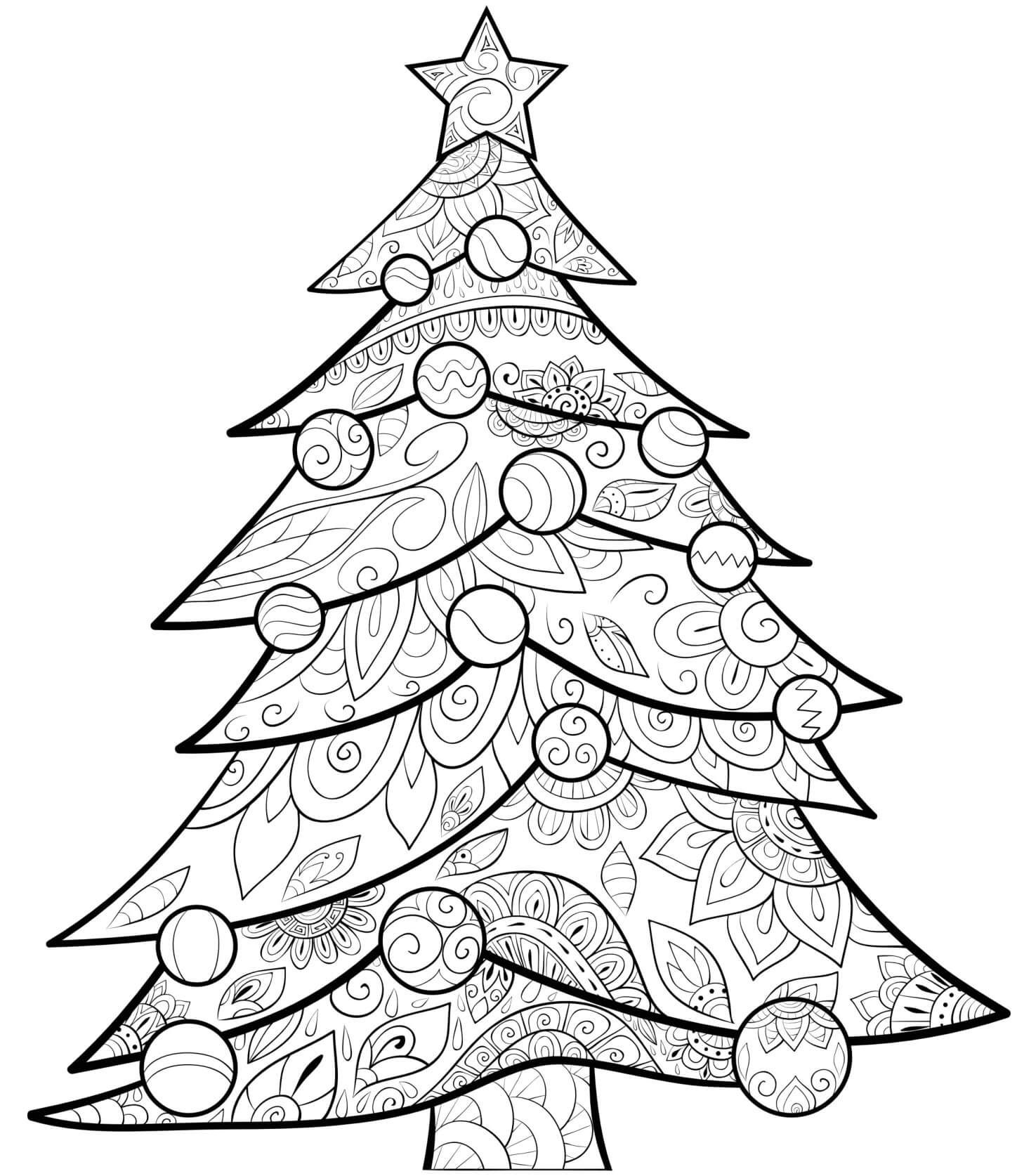Coloriage Sapin De Noël Avec Des Boules De Noël Pour Adulte Zentangle - Noël adulte à imprimer