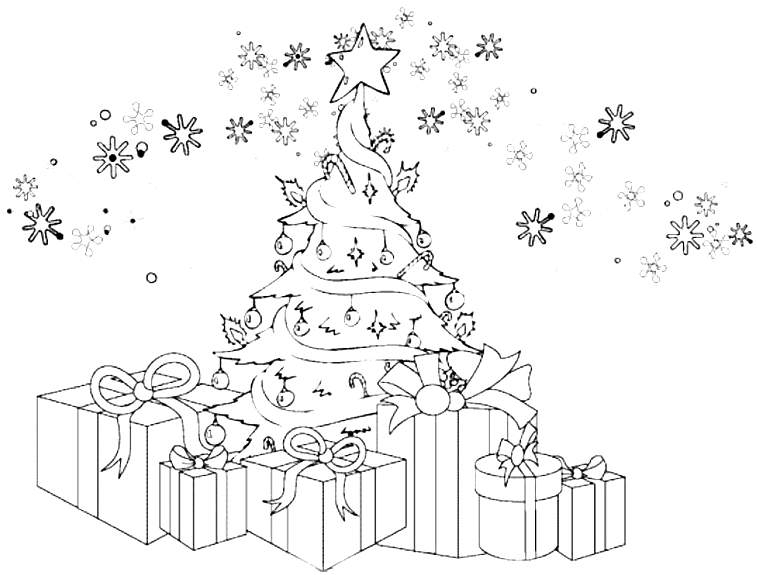 Coloriage Sapin De Noël Avec Des Cadeaux Et Des Flocons De Neige - Sapin Noël à imprimer