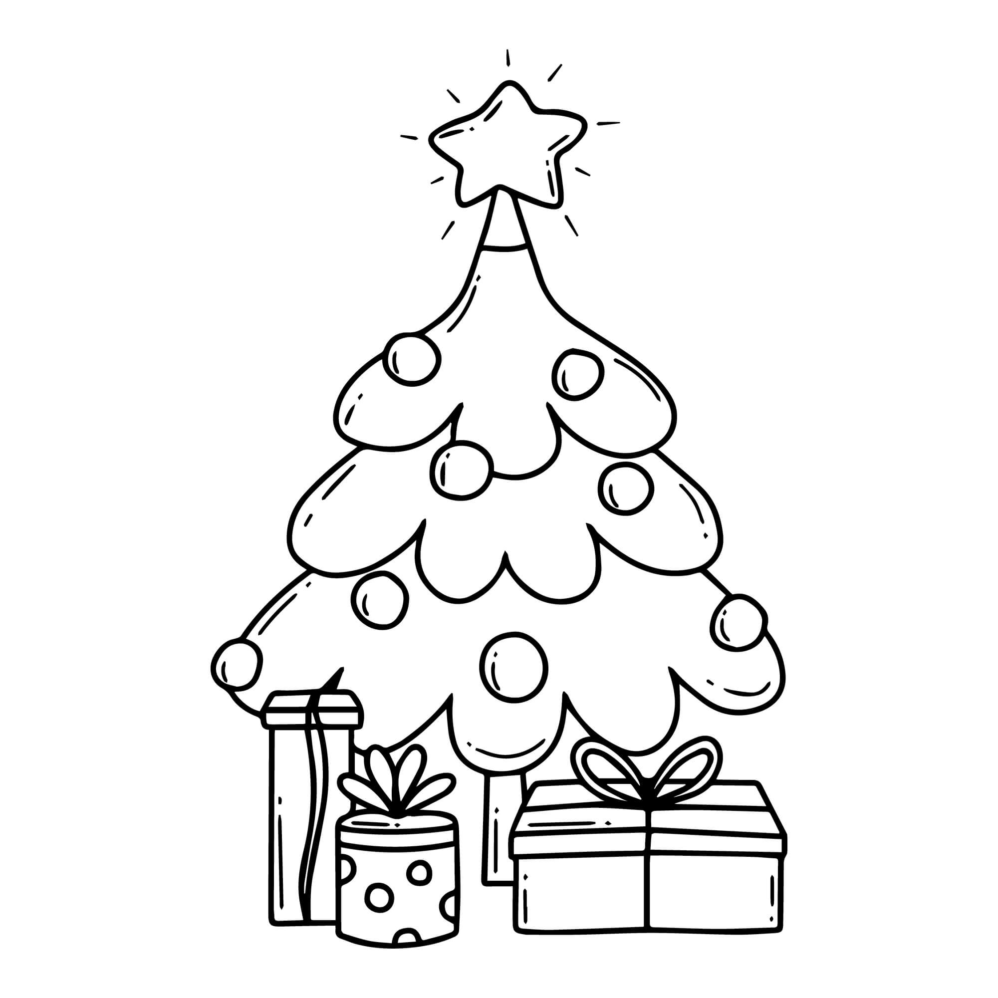 Coloriage Sapin De Noël Étoile Brillante Et Cadeaux - Noël à imprimer