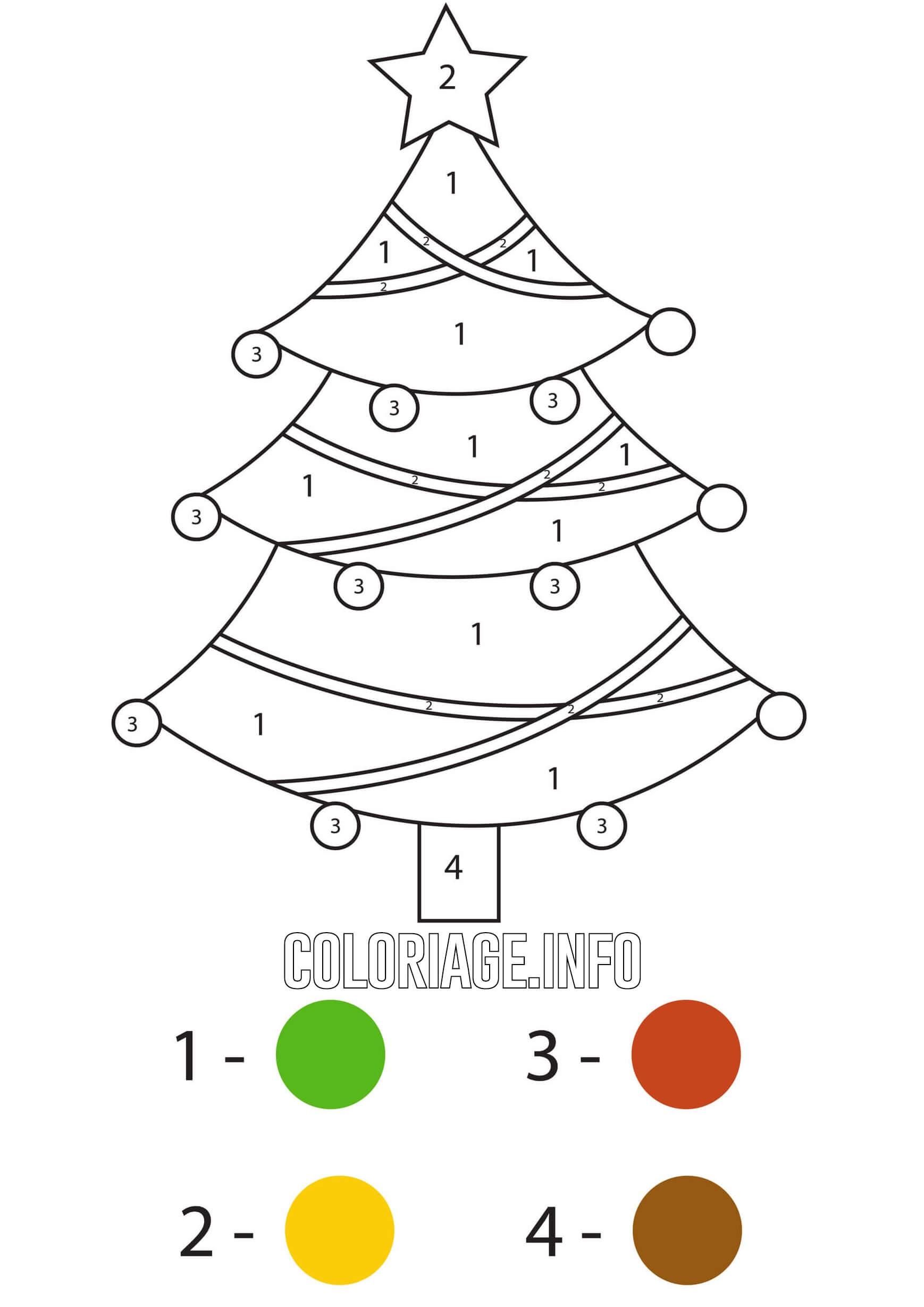 Coloriage Sapin de Noël par numéro facile - Magique noel à imprimer