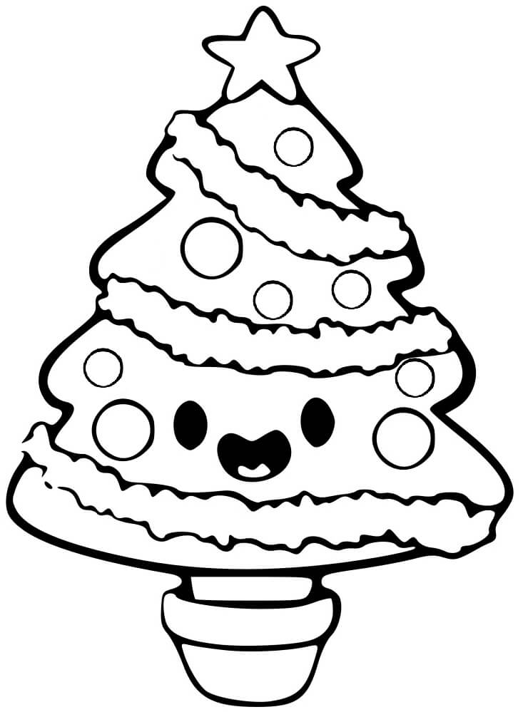 Coloriage Sapin De Noël Kawaii Mignon Facile - Noël à imprimer