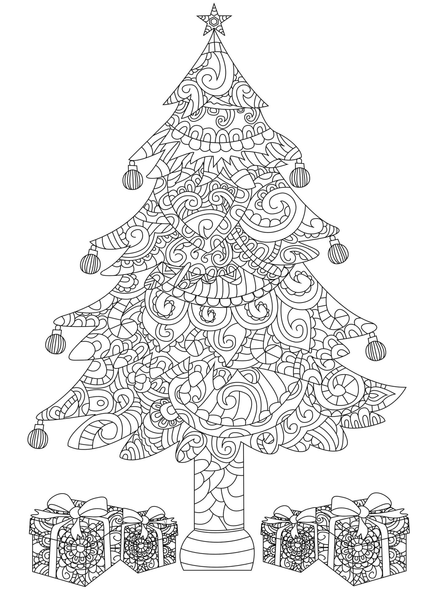 Coloriage Sapin De Noël Mandala Zentangle Anti Stress - Noël adulte à imprimer