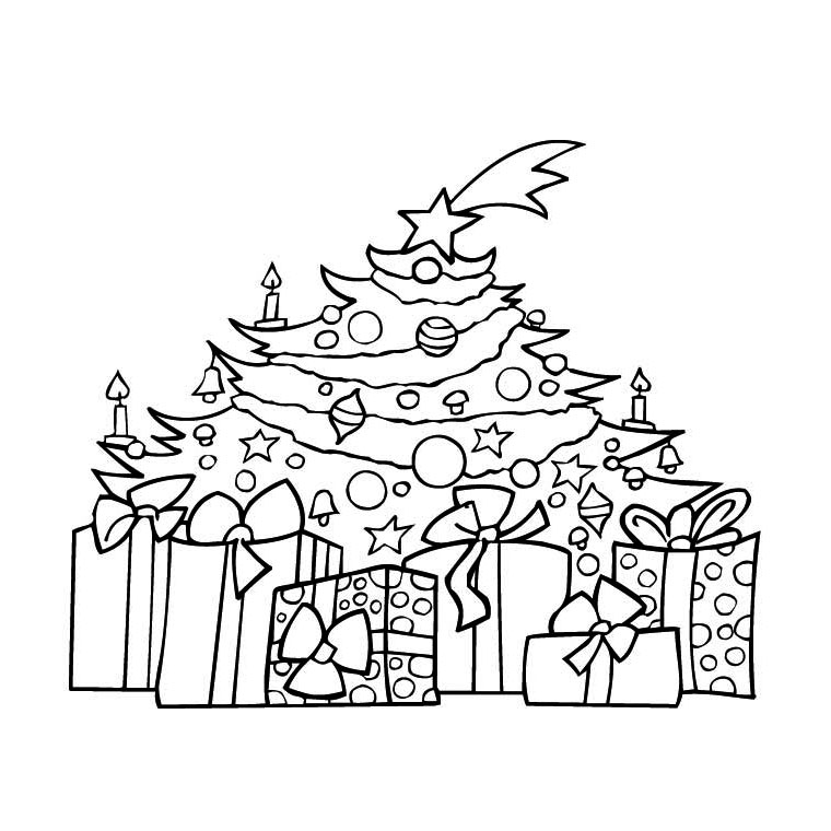 Coloriage Sapin Et Cadeaux - Sapin Noël à imprimer
