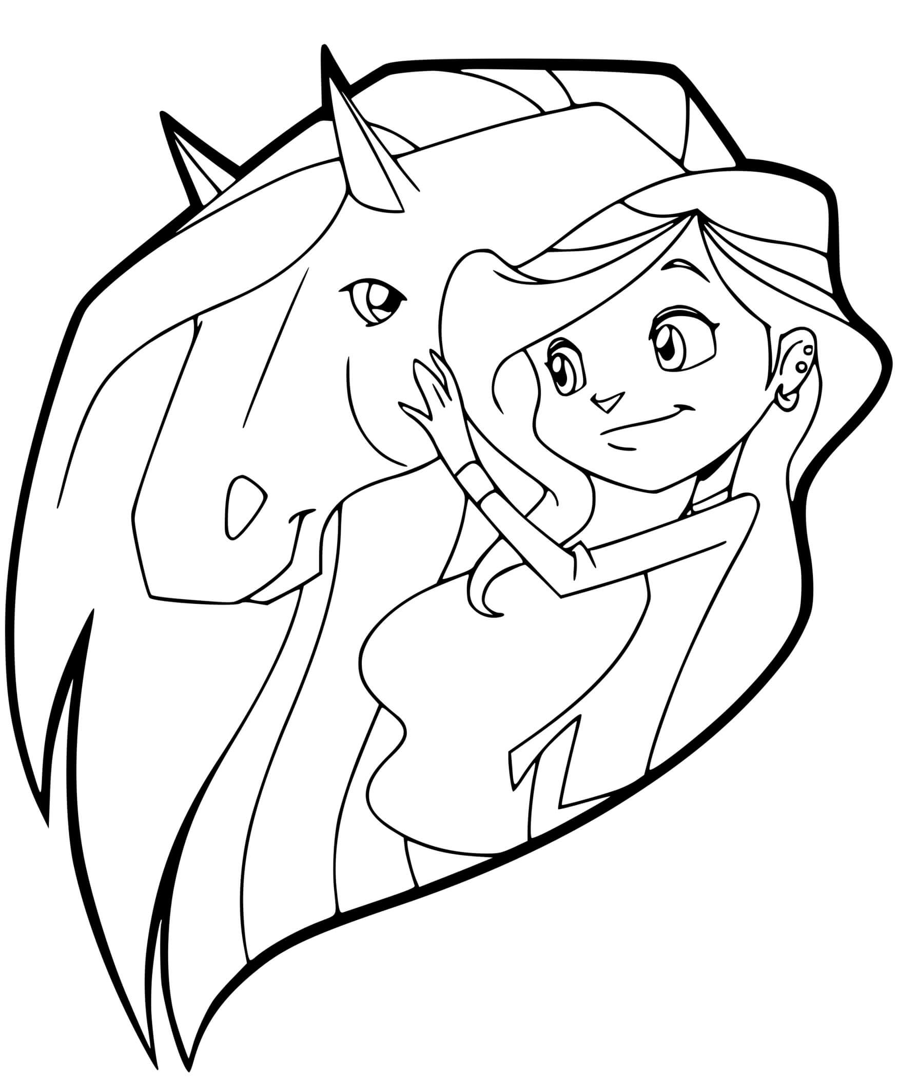 Coloriage Sarah Caresse Son Cheval Scarlet Horseland - Horseland à imprimer