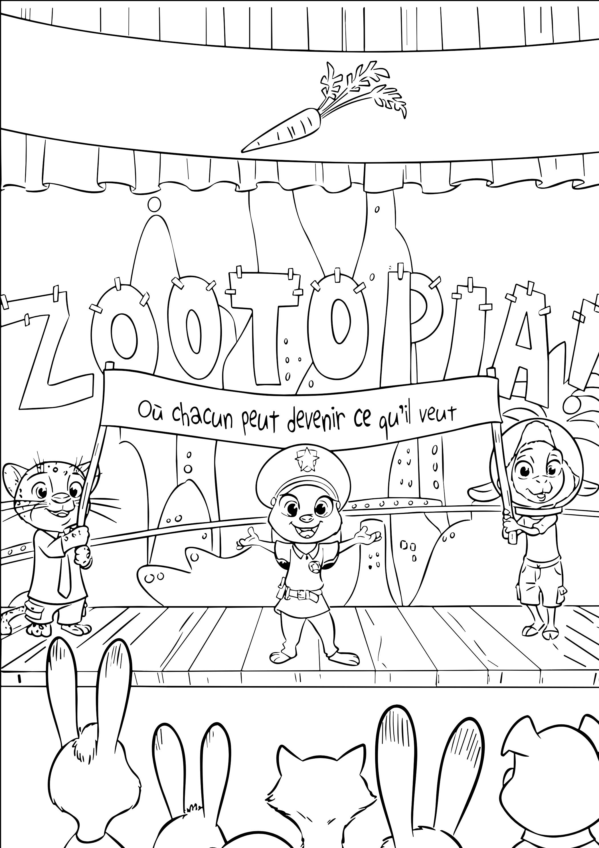 Coloriage Scene De Zootopia Avec Judy Et Nick On Stage - Zootopie à imprimer