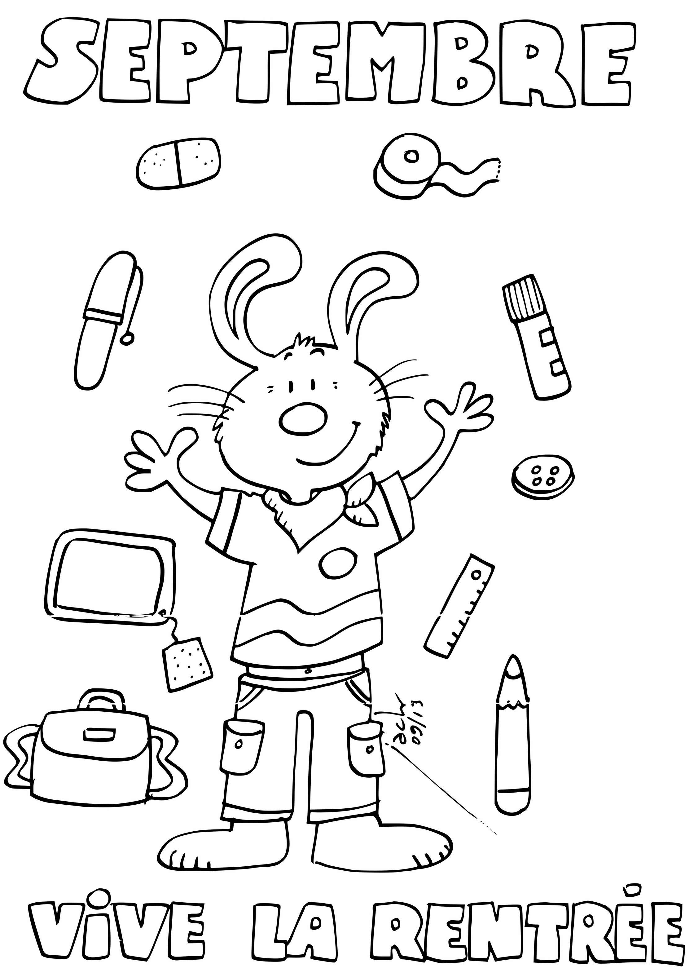Coloriage Septembre C'est La Rentrée Et Vive La Rentrée - Rentrée scolaire à imprimer