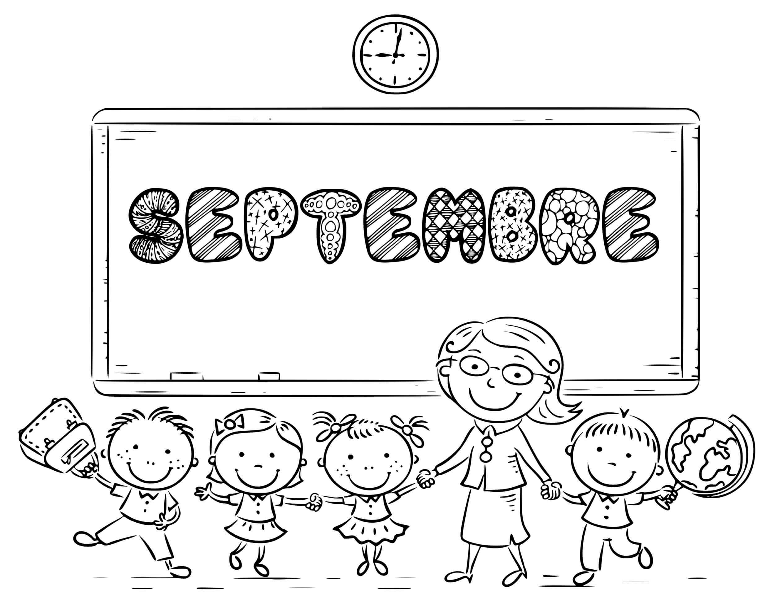 Coloriage Septembre École Classe Maternelle Scolaire - Septembre à imprimer