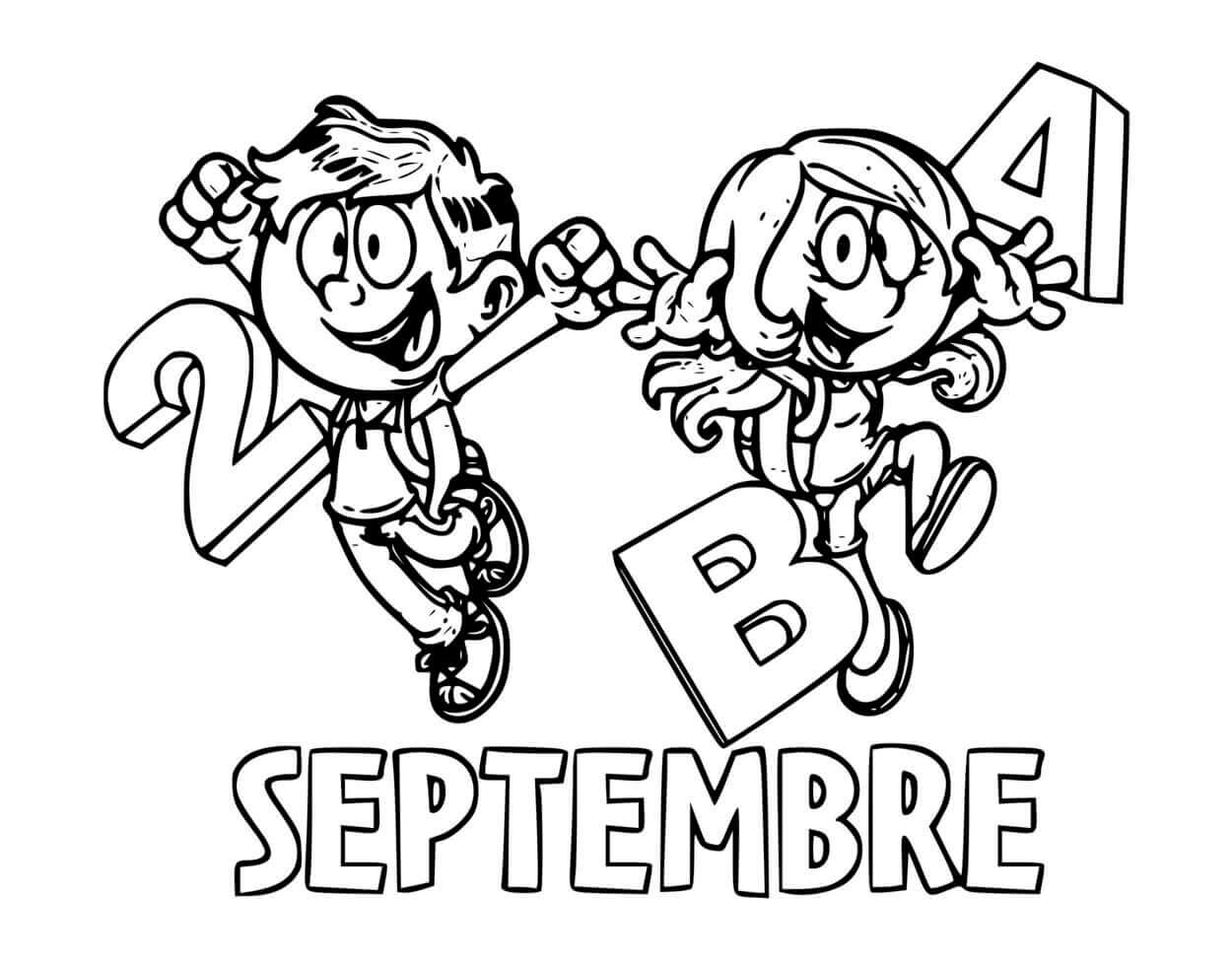 Coloriage Septembre Enfants Fille Garçon Chiffre Alphabet - Septembre à imprimer