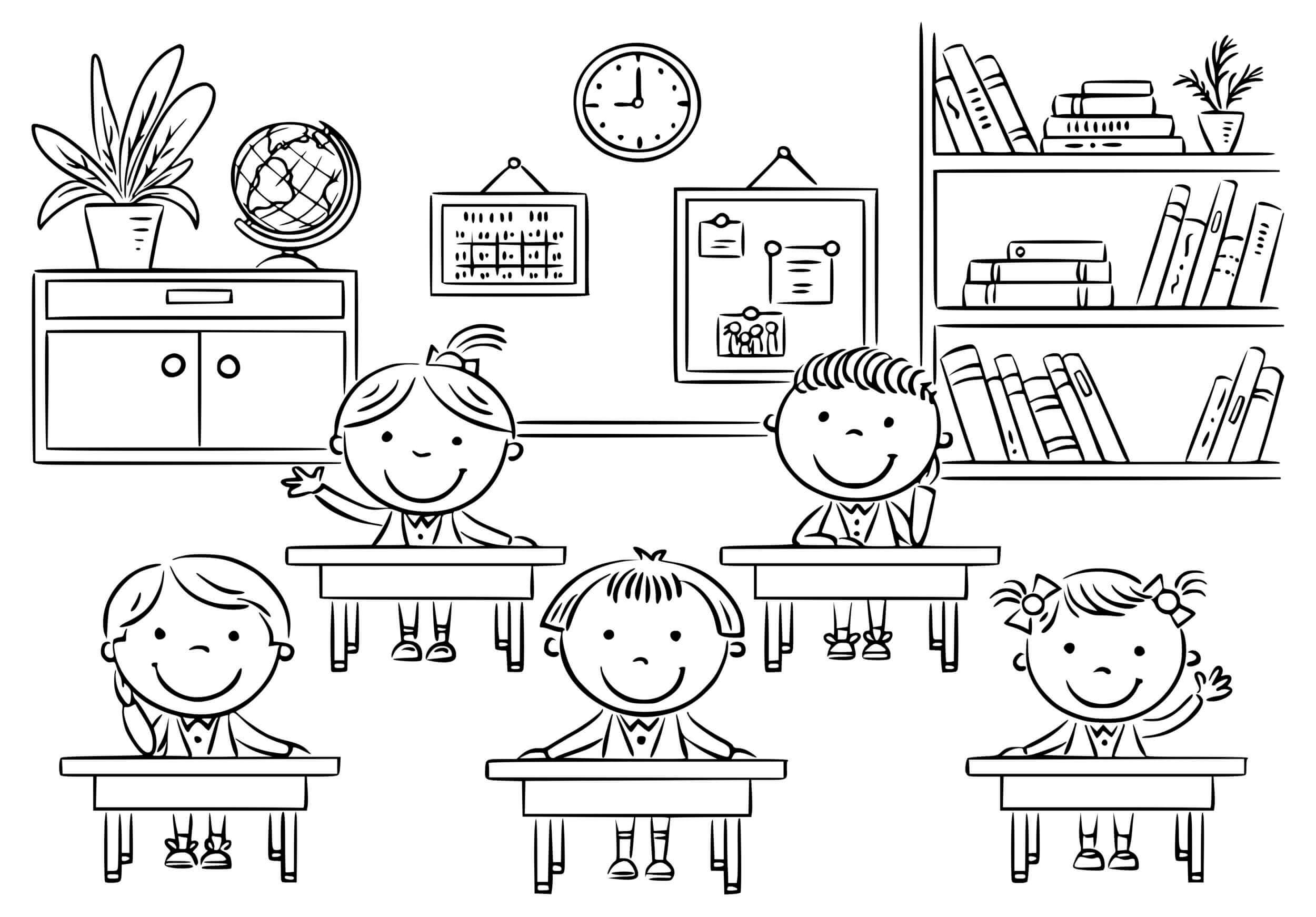 Coloriage Septembre La Rentrée Scolaire Classe École Etudiants - Septembre à imprimer