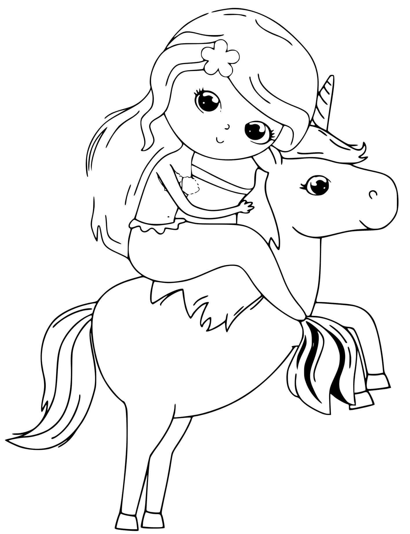 Coloriage Sierene Princesse Licorne Kawaii - Princesse licorne à imprimer