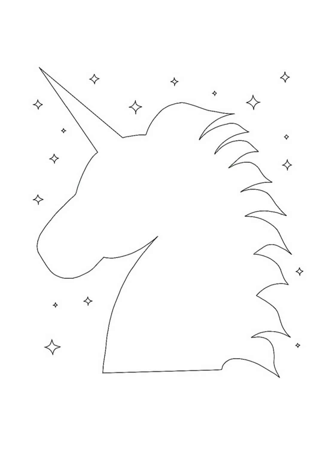 Coloriage Silouhette Tête De Licorne Avec Étoiles - Licorne à imprimer
