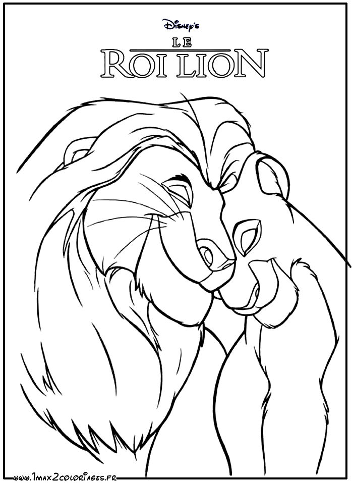 Coloriage Simba Et Nala Adulte Roi Lion - Roi lion à imprimer
