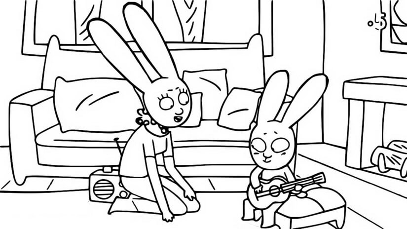 Coloriage Simon Apprend A Jouer De La Guitare - Simon à imprimer