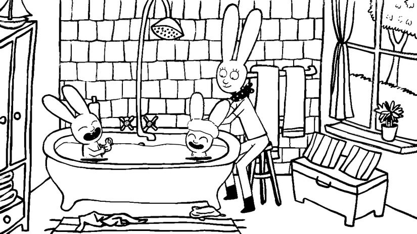 Coloriage Simon Prend Son Bain Pour Etre Propre - Simon à imprimer