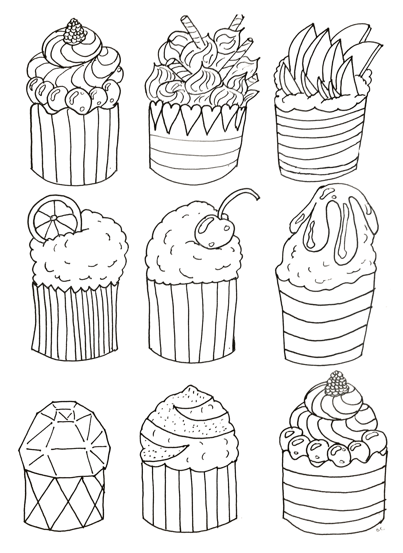 Coloriage Petits gâteaux faciles - Cupcake à imprimer