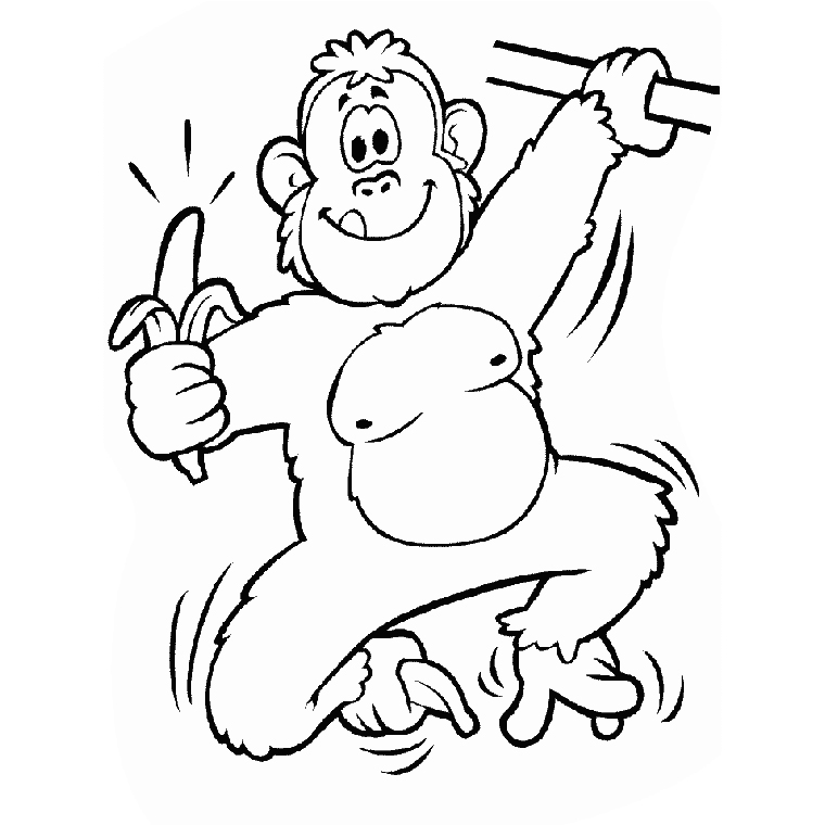 Coloriage Singe Suspendu Et Sa Banane - Animaux à imprimer