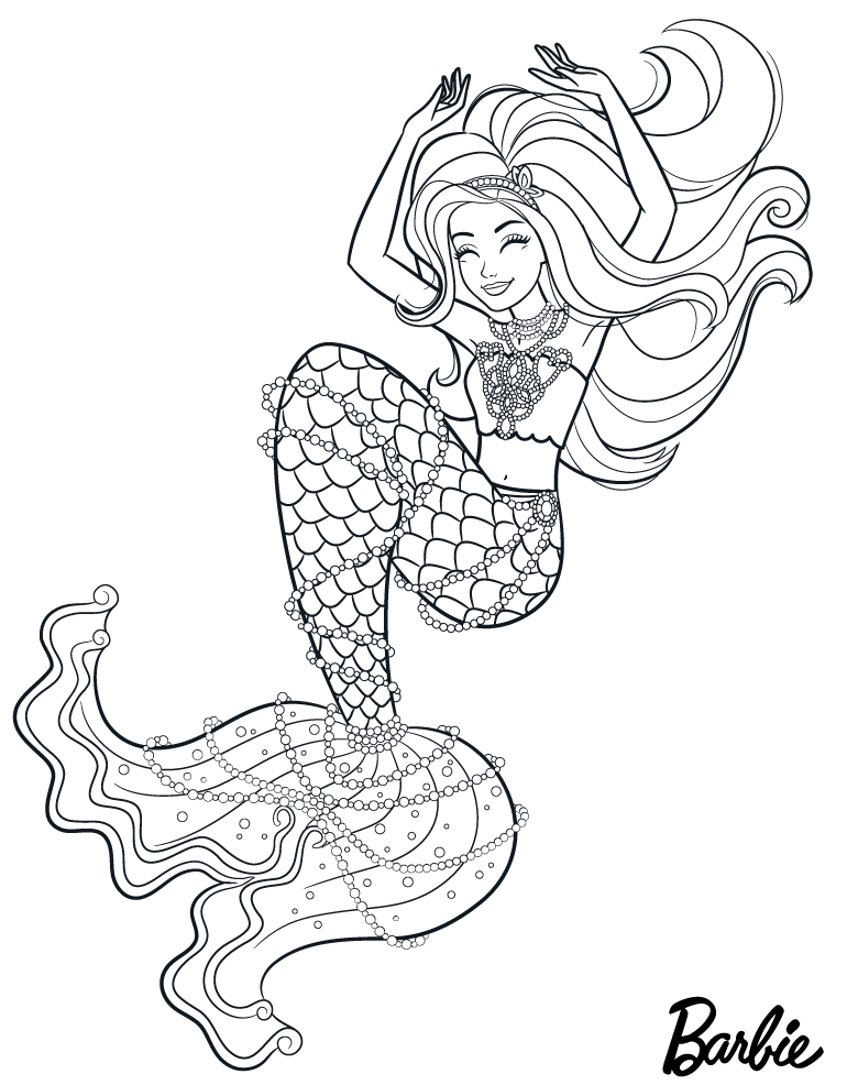 Coloriage Sirène Barbie Avec Des Bijoux De La Mer - Barbie à imprimer