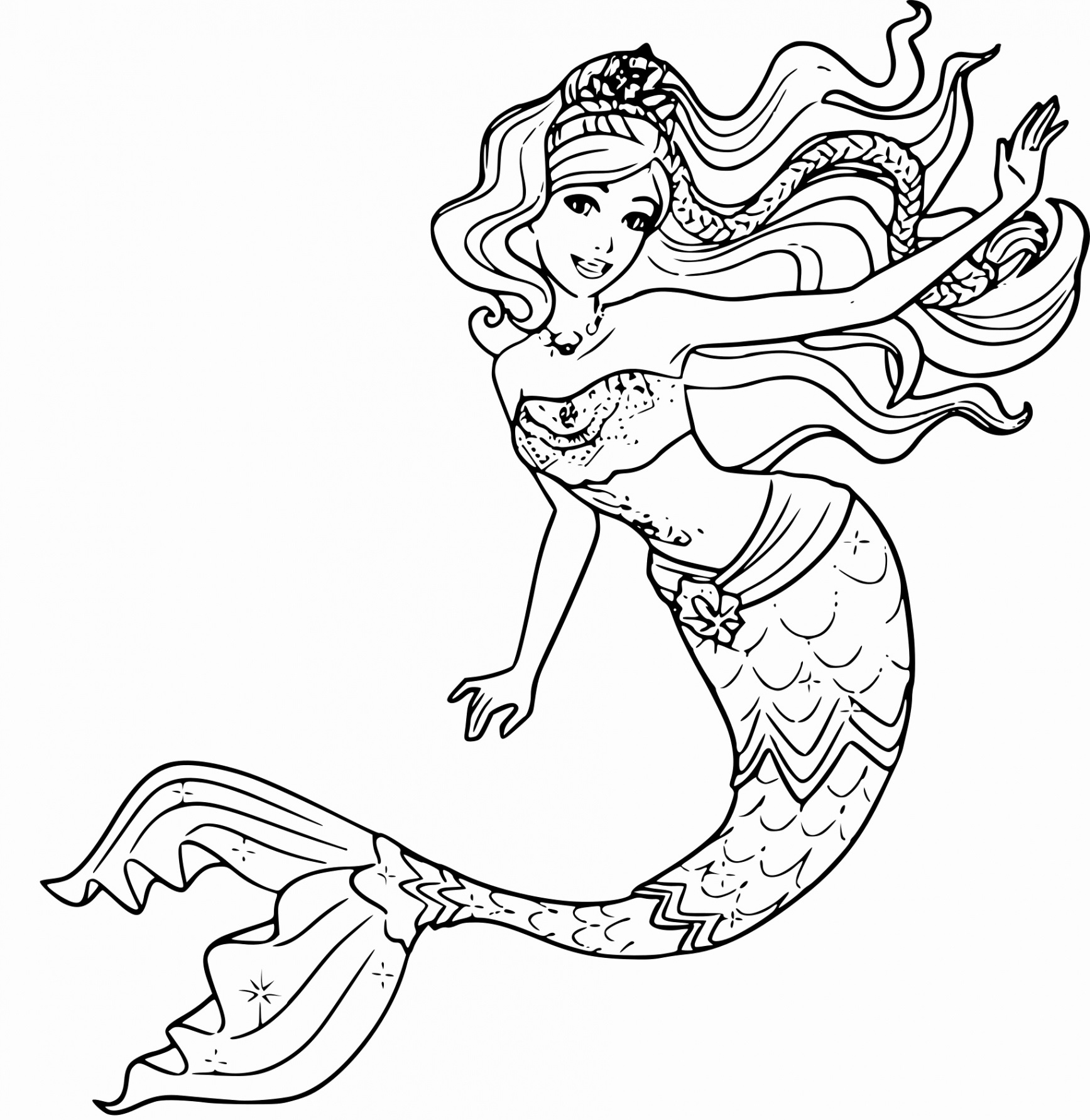Coloriage Sirène Barbie Dit Bonjour - Sirène à imprimer