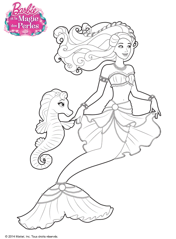 Coloriage Sirène Barbie Et Un Coquillage De Mer - Barbie sirène à imprimer