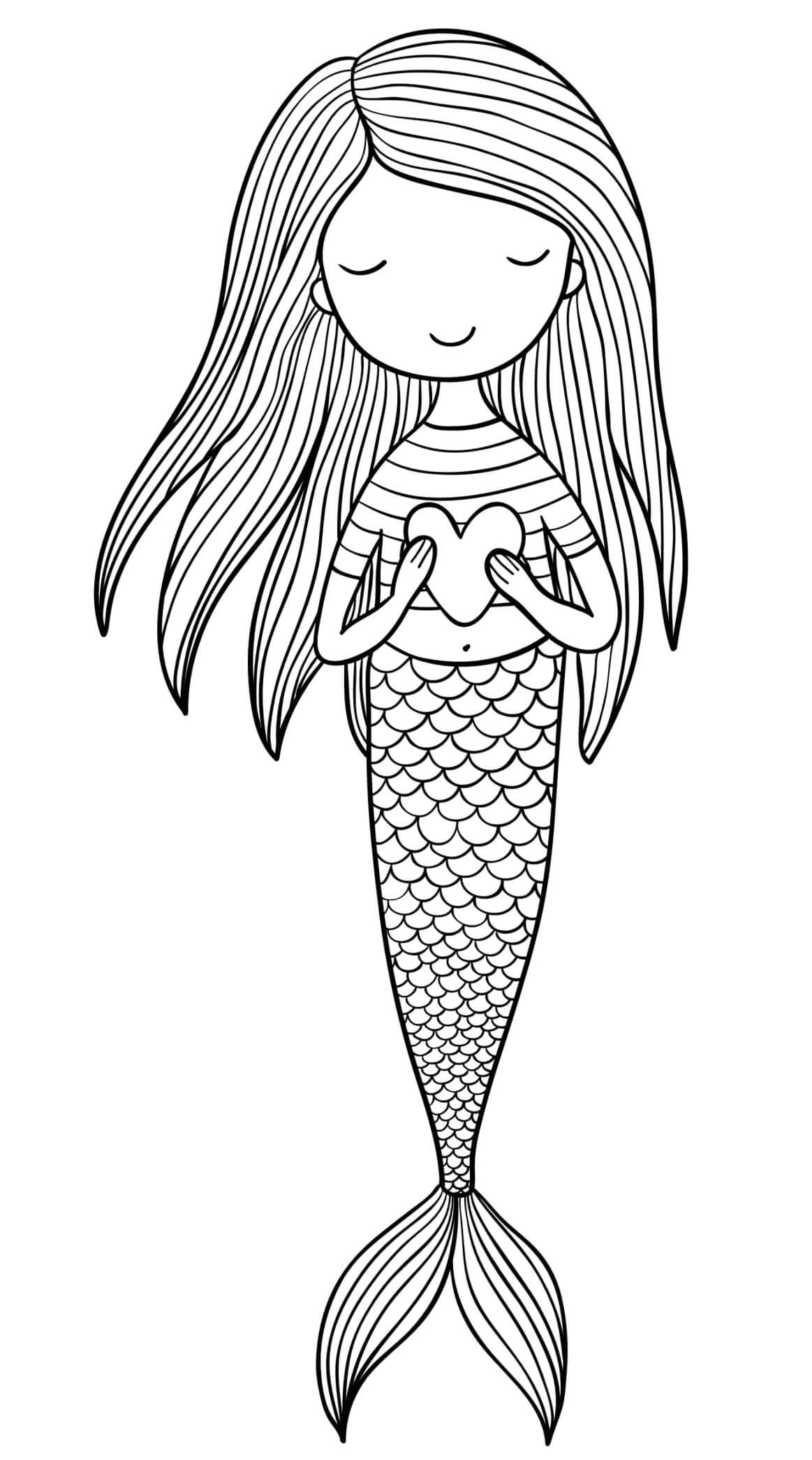Coloriage Sirène En Mode Zen Amour Cœur - Saint-Valentin à imprimer