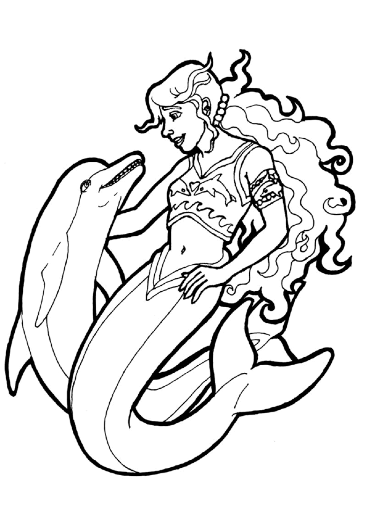 Coloriage Sirène Et Son Dauphin - Dauphin à imprimer