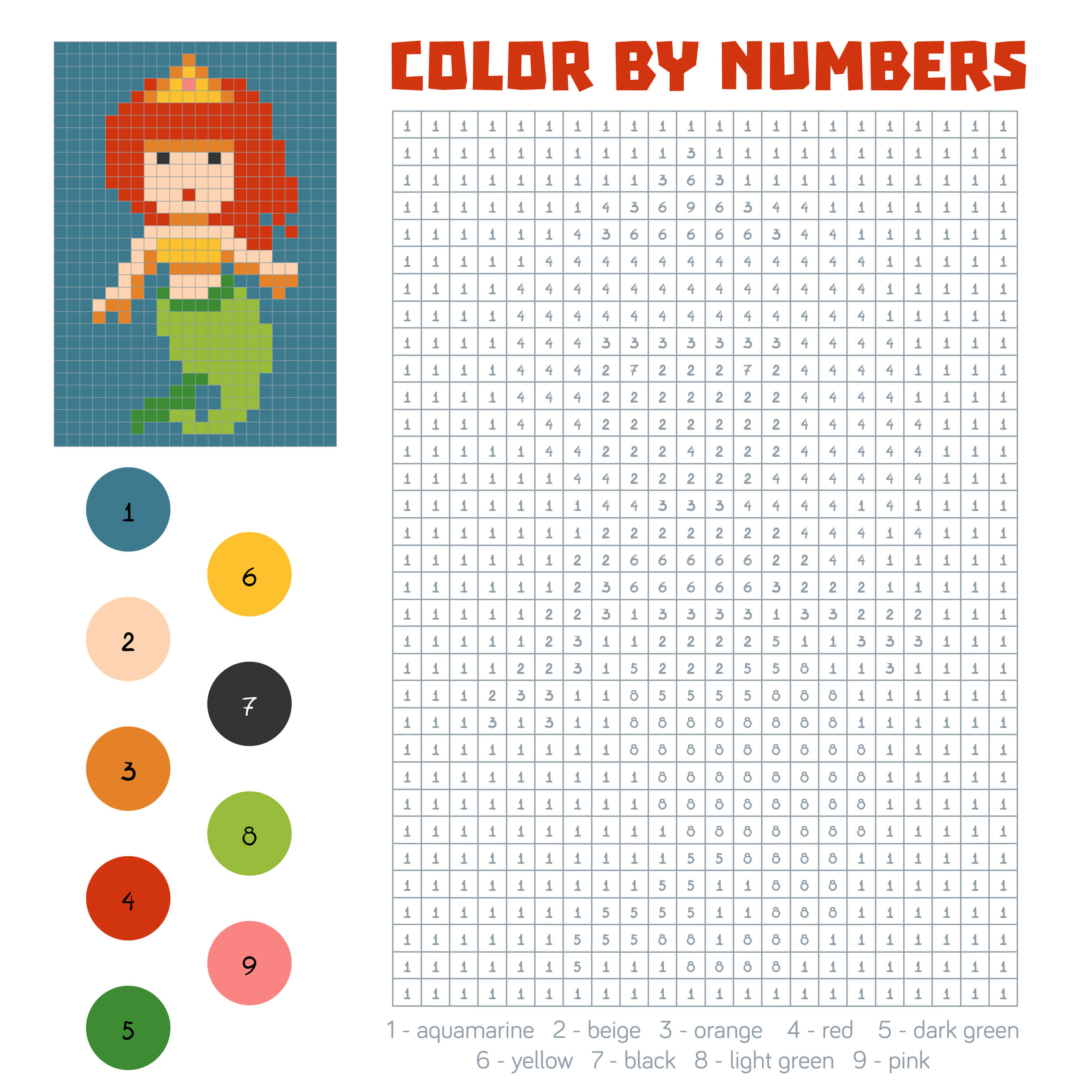 Coloriage Sirène Magique Pixel - Magique à imprimer