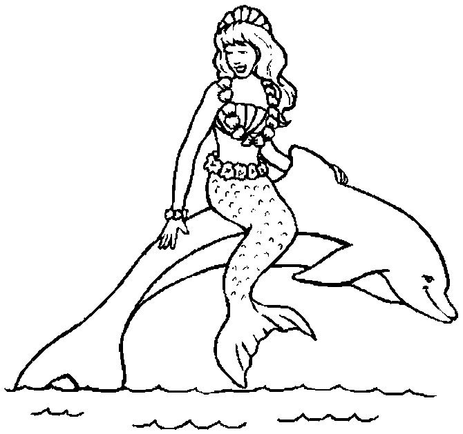 Coloriage Sirène Sur Un Dauphin - Animaux à imprimer