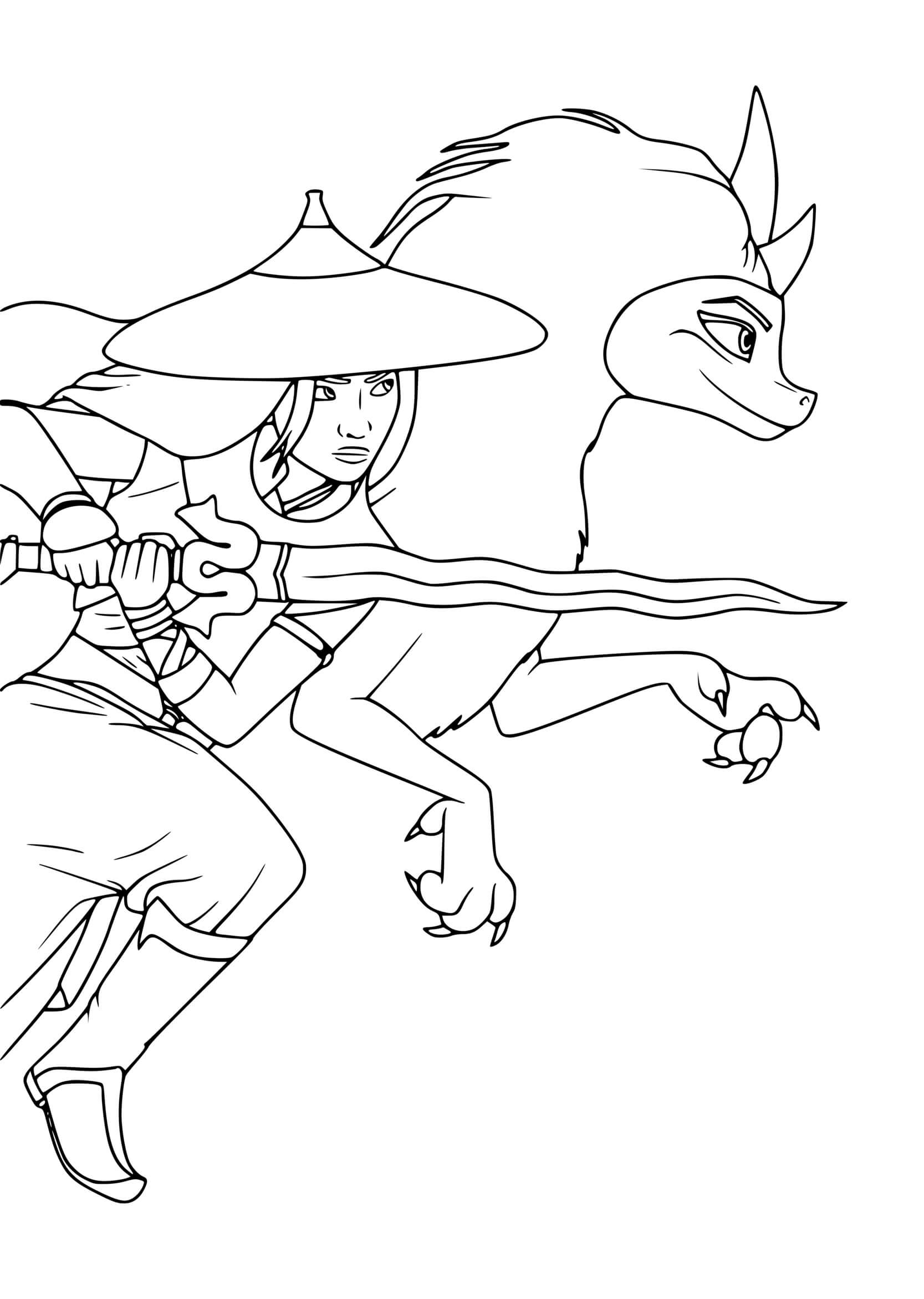 Coloriage Sisu Le Dragon Eau Avec Raya - Raya et le Dernier Dragon à imprimer
