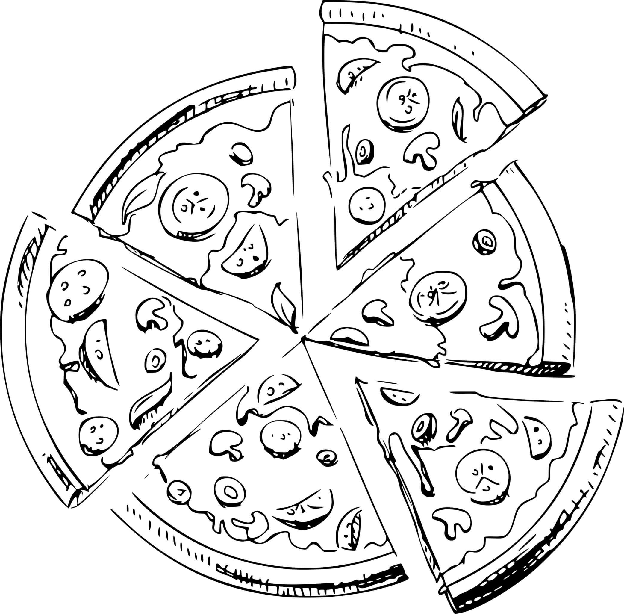 Coloriage Six Morceaux De Pizza - Pizza à imprimer