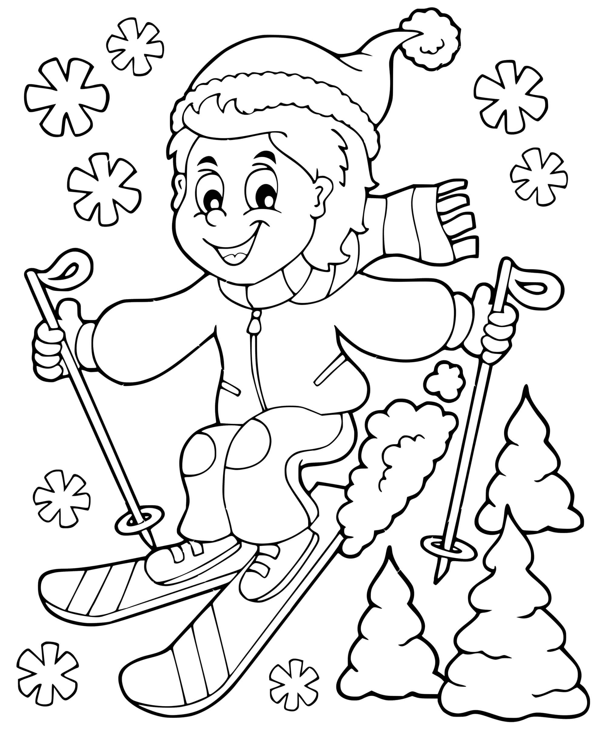 Coloriage Ski Facile Maternelle Enfant Sport Hiver - Ski à imprimer