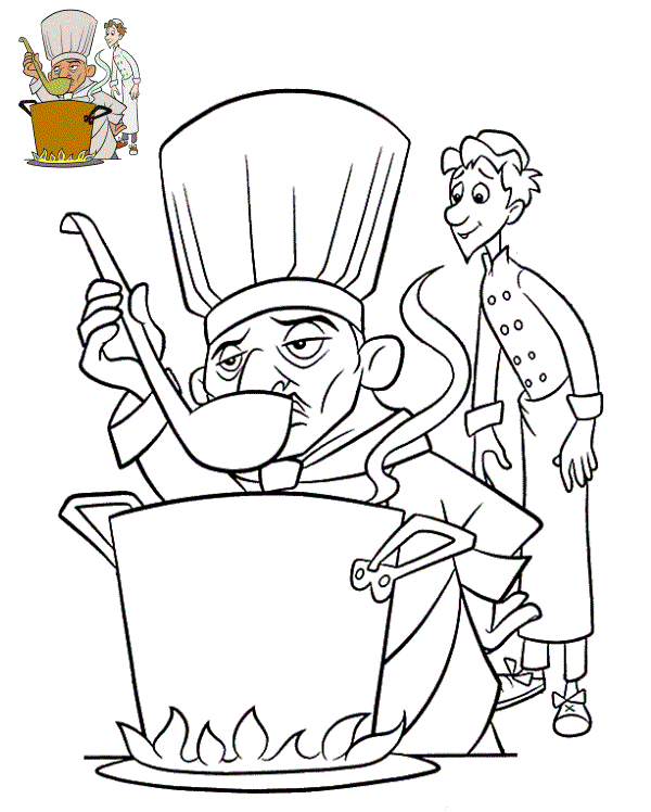 Coloriage Skinner Et Alfredo Linguini Deguste Le Repas - Ratatouille à imprimer
