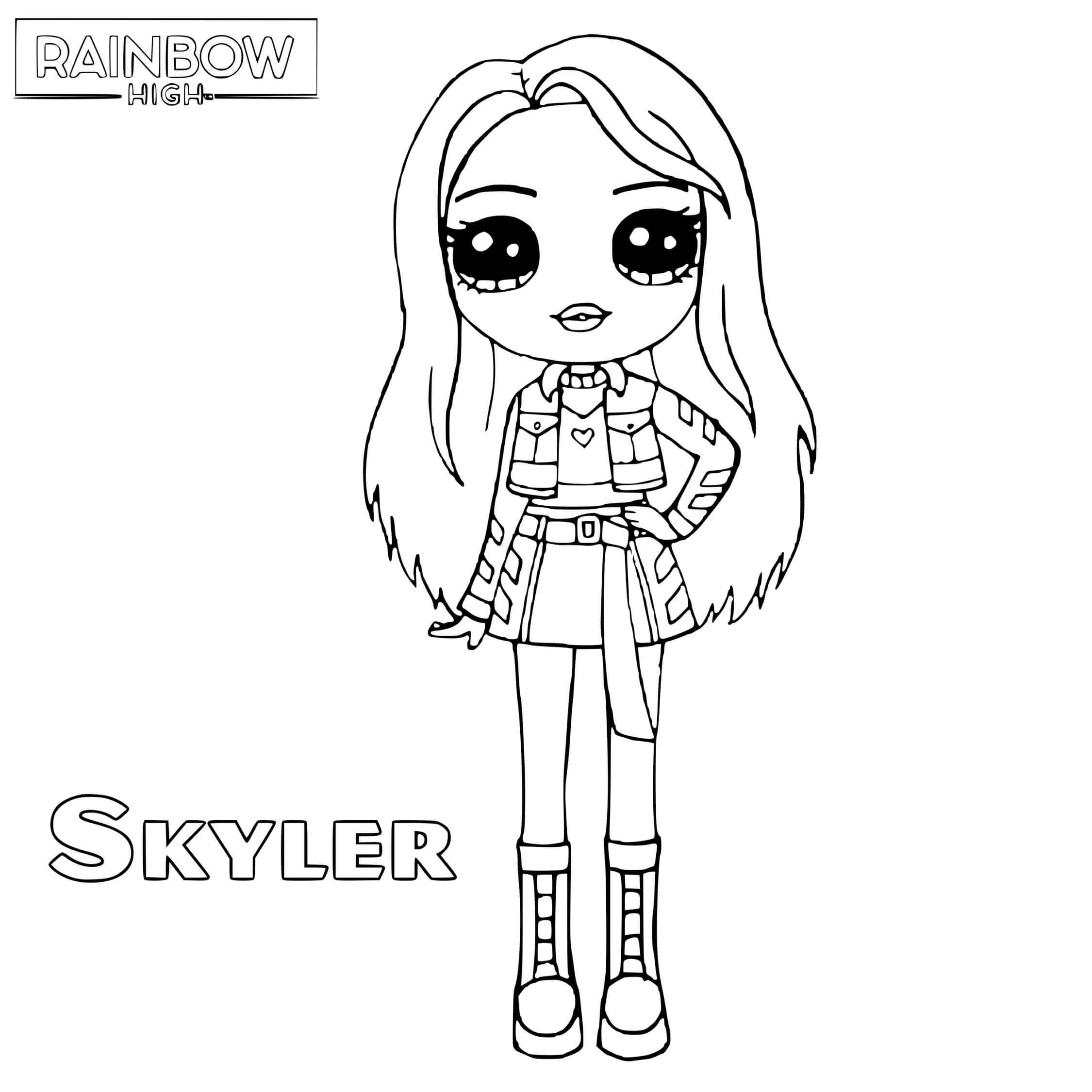 Coloriage Skyler De Rainbow High En Tenue De Mode - Rainbow high à imprimer